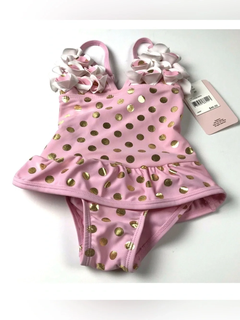 Floatimini Girls Swim Suit One Piece Lined Pink Gold Youth Size 2T Swimsuit